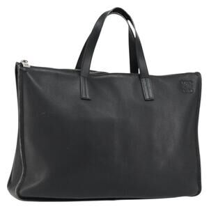 LOEWE Anagram Hand Bag Leather Black Silver Auth 155610